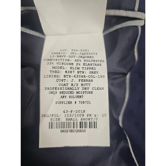 J Ferrar Youth Short Slim Tipped Small Blue Jaquard Dot Blazer Suit Jacket - Picture 9 of 9